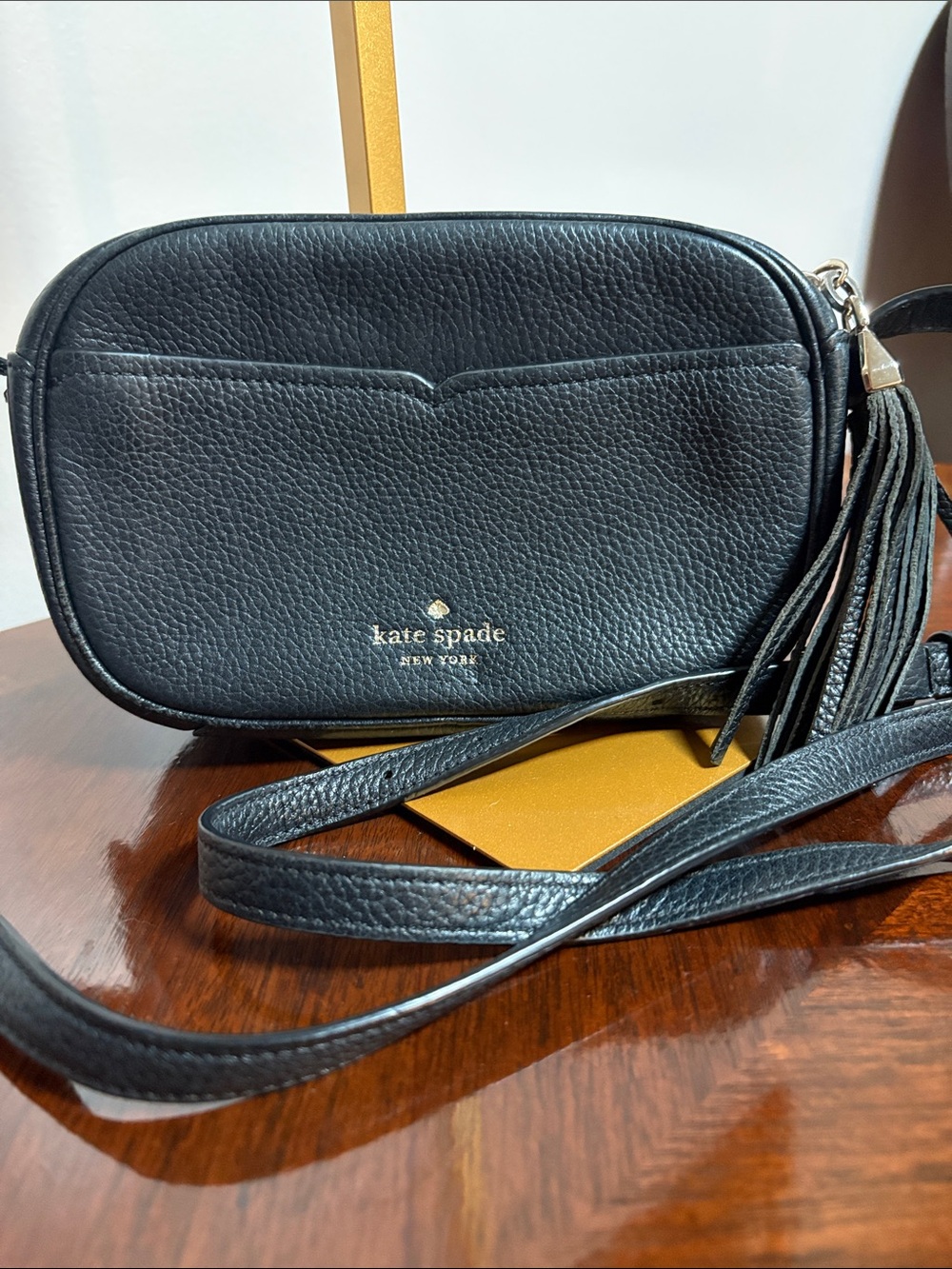 kate spade Black Pebbled Leather Tassel Crossbody